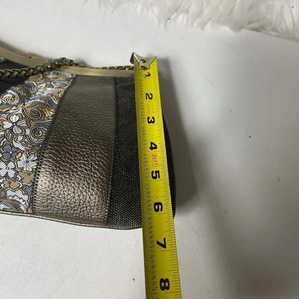 Talbots vintage black,copper & gray clutch with  a rustic gold tone chain